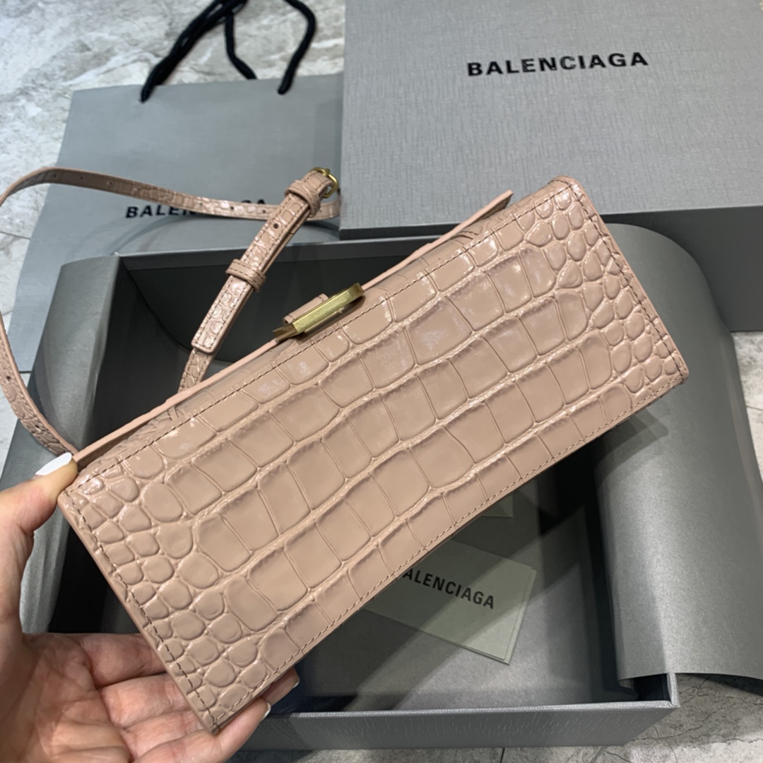 Balenciaga Hourglass Small Handbag Crocodile Embossed Shoulder Bag Khika